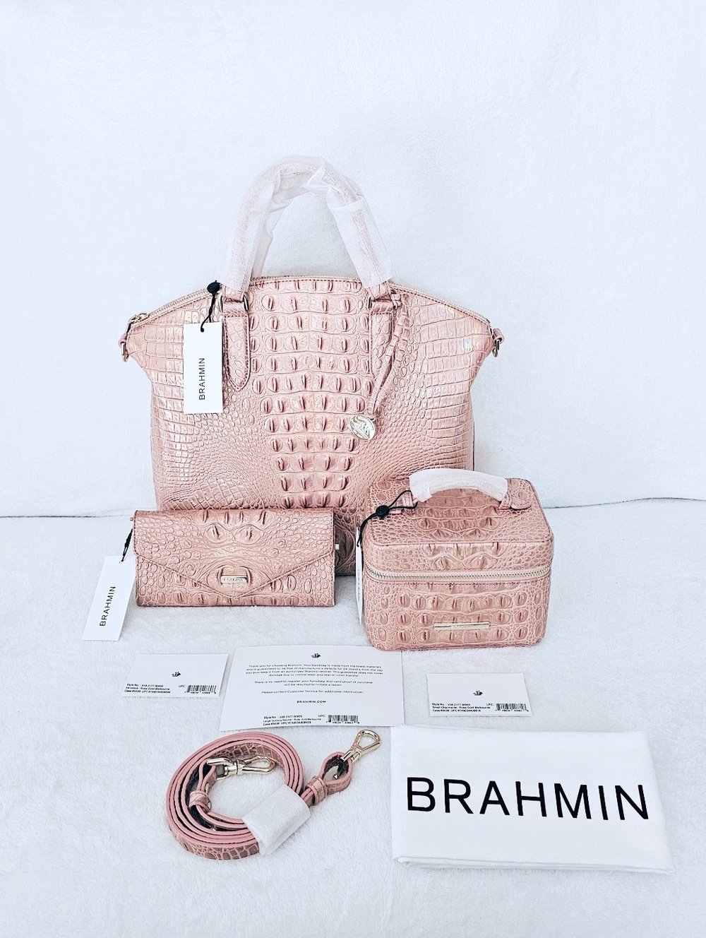 NWT Brahmin ROSE GOLD Large Duxbury, Veronica Wallet, & Small Charmaine